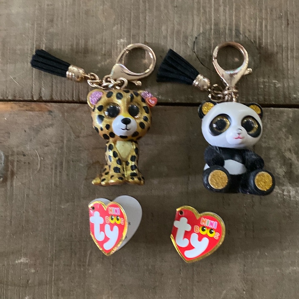 Ty Mini Boos Collection Chi the Panda & Sterling the Leopard Bag Charms Set